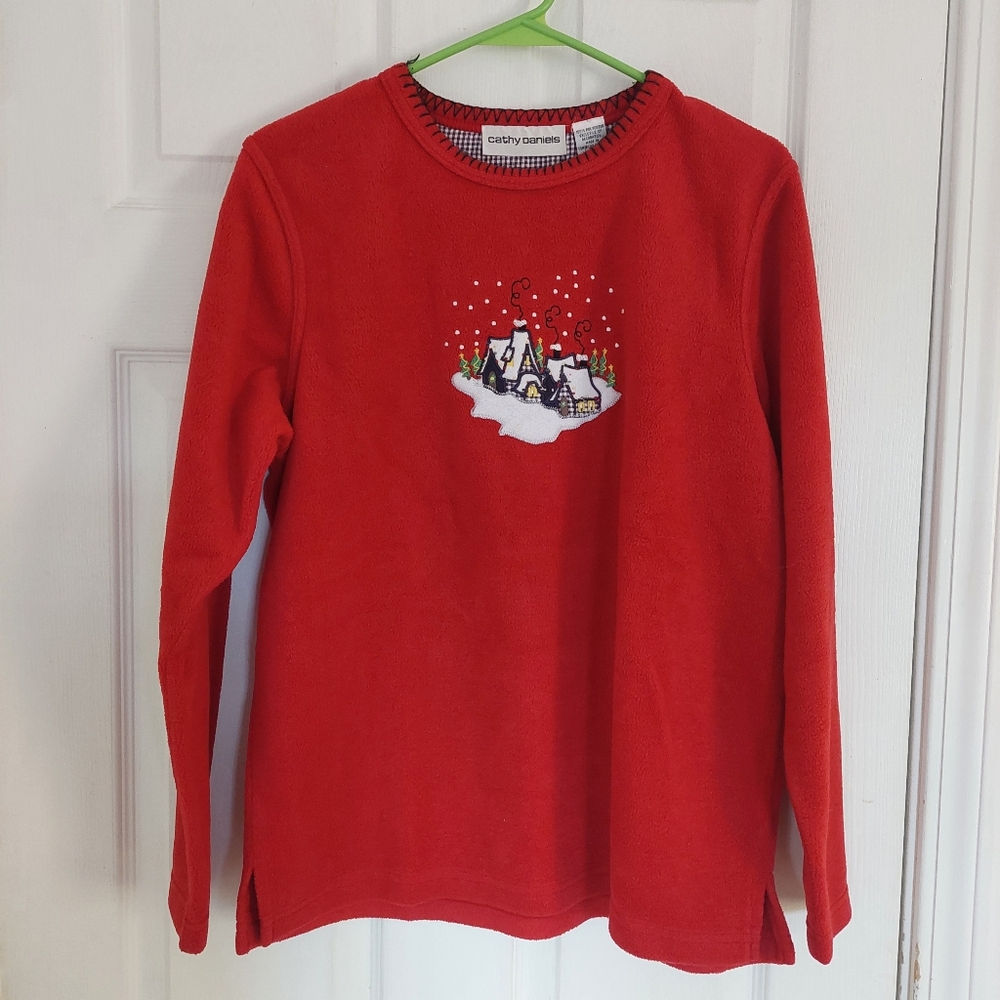 Cathy Daniels Women's Cozy Fleece Sweater Christmas  WINTER HOME   Size S